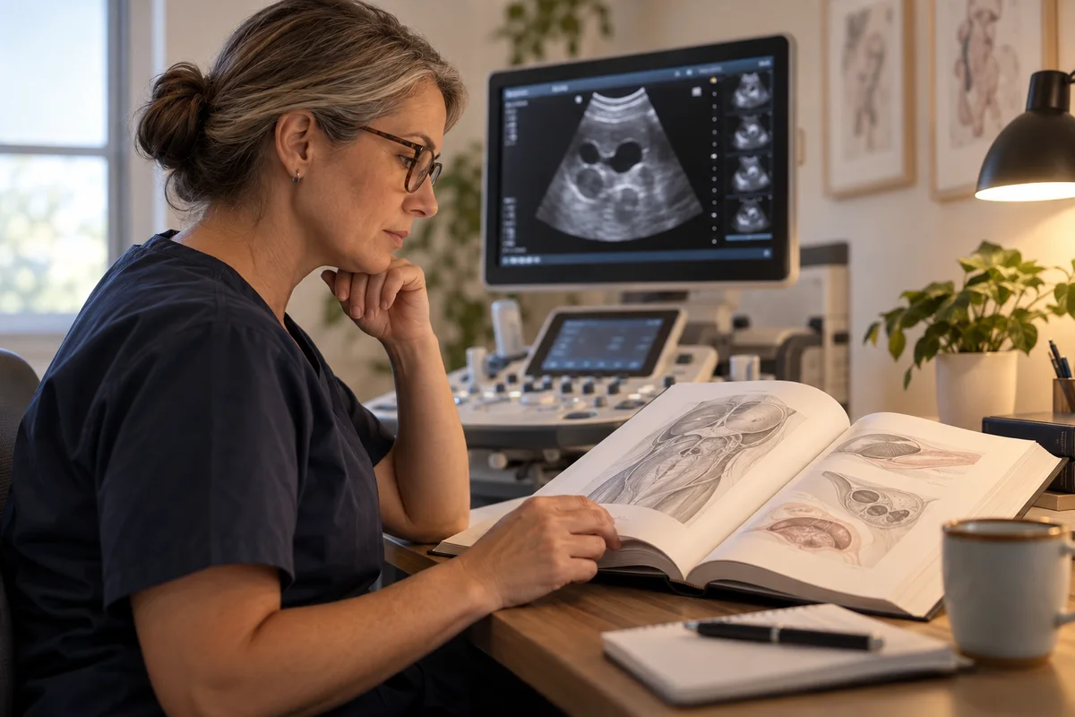 Illustration of a professional ultrasound workspace
